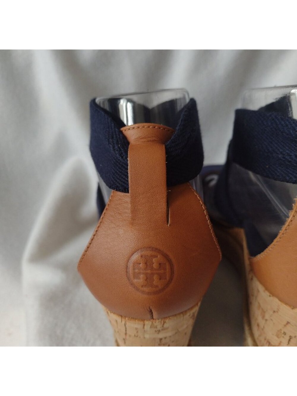 Tory Burch Natanya Wedge Espadrilles 9 Navy Blue Sandals w Elastic Ankle Straps - Picture 6 of 10